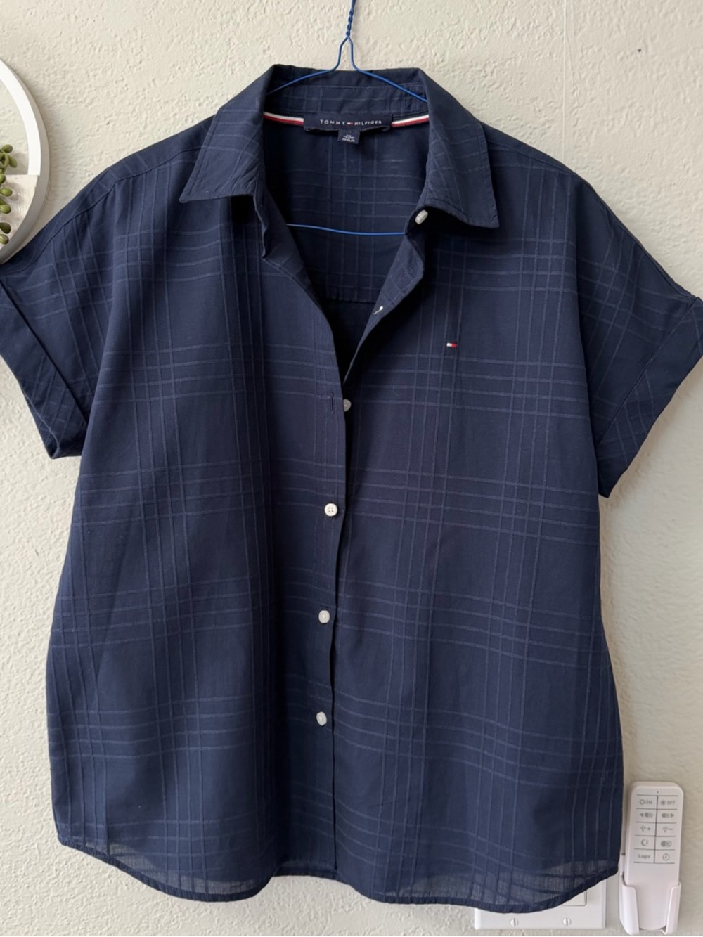 Tommy Hilfiger Navy Short-Sleeve Windowpane Button-Down Shirt